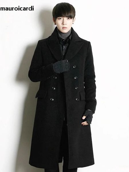 Mauroicardi Otoño Invierno Long Long Warm Grey Loolen Coat Men Doble Luxed Luxed Elegante Estilo Coreano Combates Overcoat 231221