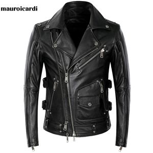 Mauroicardi lente herfst zwart lederen biker jas voor mannen stijl lange mouw rits plus size mode mannen kleding 5XL 211222