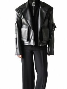 Mauroicardi Printemps Automne Cool Surdimensionné Court Noir Doux Faux Veste En Cuir Hommes Zipper Luxe Designer Vêtements Piste Fi D9Ae #