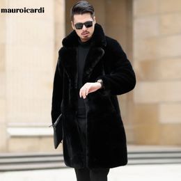 Mauroicardi inverno longo preto grosso quente fofo macio casaco de pele do falso masculino manga longa lapela plus size coreano moda masculina 4xl 5xl 240110