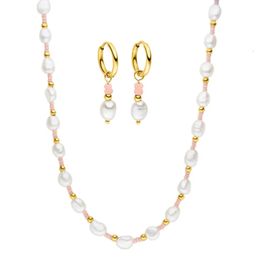 Mavis Hare Natural Pearls Kauwela ketting oorbellen ingesteld met Nakala Pink Miyuki Handgemaakte DIY -sieraden 231221