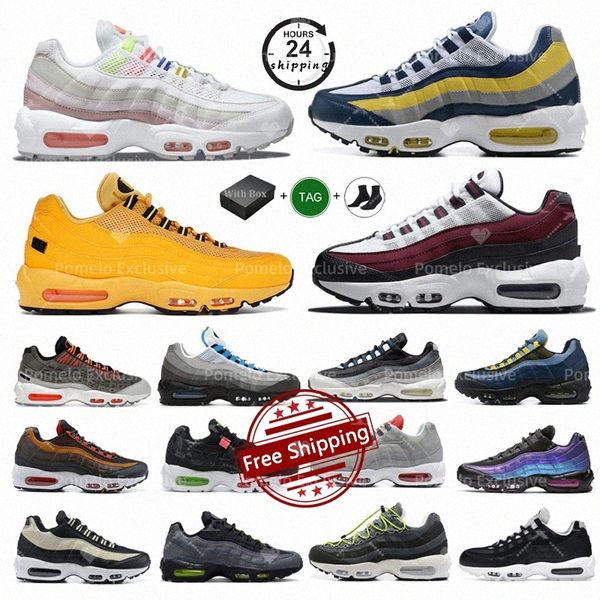 Designer 95s Chaussures de course hommes 95 Chaussures décontractées Crystal Crystal Bleu Betroot Triple Black Noir solaire Red Midnight Navy Smoke Grey Taxi Taxirs Trainers Outdoor Sports Sneakers