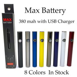 Batterie maximale 380mAh, préchauffage, 8 couleurs, tension Variable, Charge inférieure avec chargeur Micro USB, compatible avec cartouche d'huile à filetage 510