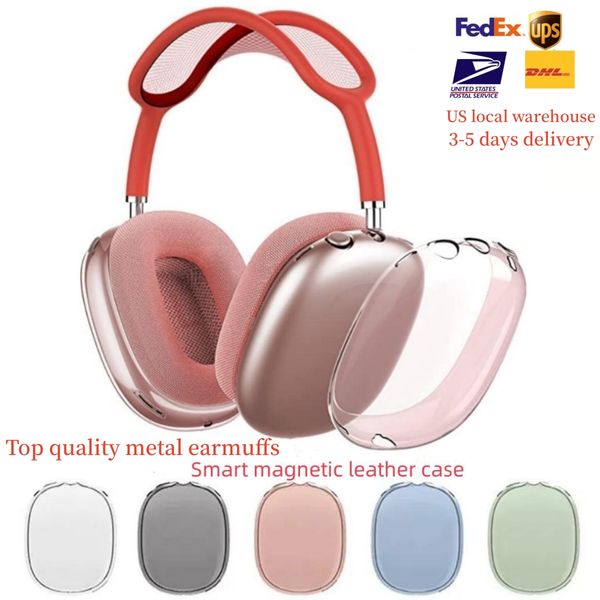 Écouteurs Bluetooth Max Accessoires Airpod Earphone Wireless Earphone Top Quality Metal Earmuffs Pro Max Earbuds Silicone Anti-Drop Protection Case 756