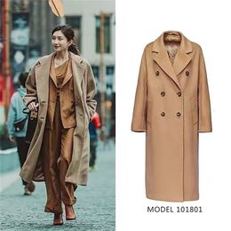 Max haute qualité 101801 manteau en cachemire femme mi-long classique Camel automne/hiver haut de gamme luxe laine manteau 231225