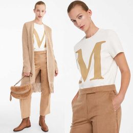 Max Mara Women Designer T Shirt Fashion Tops Carta clásica Fabila impresa Camiseta de manga corta de algodón suave