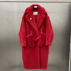 Max mujer abrigo de lana diseñador chaqueta larga a prueba de viento invierno cálido parka edición alta engrosado peluche con cuello en v cortavientos temperamento vestido delgado