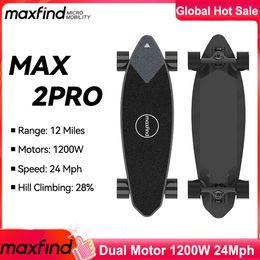 Maxfind Mini planche à roulettes électrique 1200W double moteur entraînement court planche à roulettes Longboard protable street cruiser pour adultes adolescent