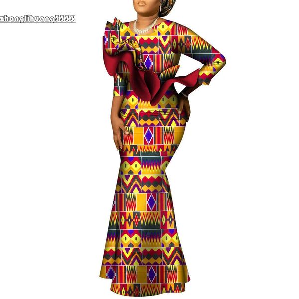 Maxi Bintarealwax Vestido casual africano Bazin Riche Algodón Estampado Cera Vestidos largos Manga de nueve puntos Tallas grandes Ropa africana Wy9492 es