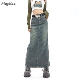 Maxi Denim Jirts Femmes automne-streetwear rétro américain Y2K College Young Girls Chic Long Faldas Sexy Mujer Straight Hipster 240423