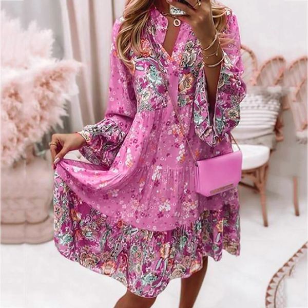 Robe maxi avec poches Femmes Vintage Style ethnique Privoise à cravate Couper Loose Fit Bohemian Tunique Casual Pull 240412