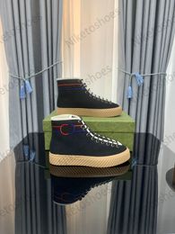 Maxi High Top Beige Ebony Shoes 703034 Itali￫ canvas schoenen groen en rode stripontwerpers dames casual sneakers g borduurwerk rubber s