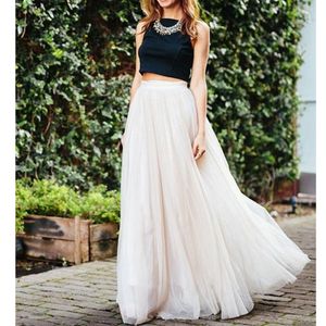 Maxi Longues Jupes En Maille De Tulle Blanc Pour Femmes Élastique Taille Haute Lolita Filles Élégantes Juniors Prom Party Saias Jupe Vêtements Faldas Y190428