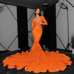 Robe De bal Maxi Orange pour filles noires, à paillettes, pour femmes africaines, robes De soirée De concours, manches longues, robe De Graduacion