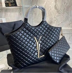 Maxi compras de gran tamaño Bolso de mano bolsos de diseñador 2 tamaños adjuntos mini Cartera acolchada de piel de cordero para mujer bolso de viaje Bolso de hombro bolsos de compras Negro