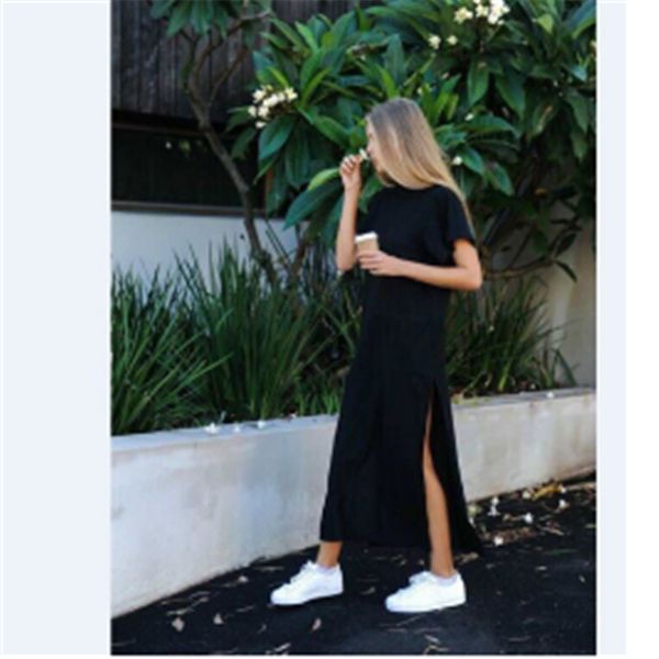 Maxi T Shirt Dress Mujer Summer Beach Boho Sexy Party Vintage Vendaje de punto Bodycon Casual Negro Vestidos largos Robe Plus Size 210428