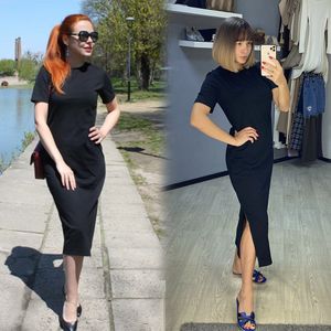 Maxi t-shirt jurk vrouwen zomer strand sexy party bodycon elegante casual katoen zwarte side spleet lange jurken sundress plus size