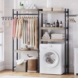 Maximisez votre espace d'espace de buanderie avec une étagère en bois réglable à 5 niveaux pour les vêtements de séchage - sur la solution de stockage de laveuse et de sécheuse