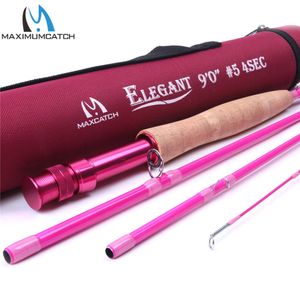 Maximumcatch 2 / 5WT 6.5 / 9ft Pink Fly Rod 4pieces 30t Koolstofvezel Medium-Fast Fly Hengel voor Dames