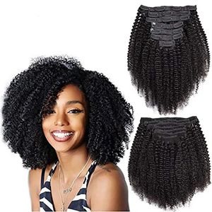 Maxine 4A 4B Haar Kinky Curly Clip in S Human Full Head Sets Afro Ins Bundels Natural Black 240408