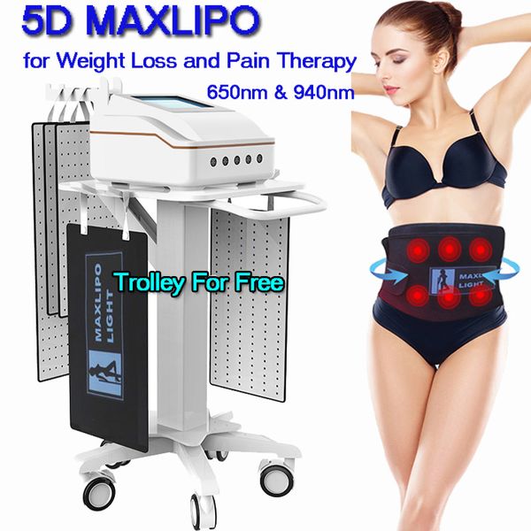 5D Maxlipo Luz roja 650nm 940nm Lipolaser infrarrojo Máquina de contorno corporal Quema de grasa Cinturón envolvente para adelgazar Láser Almohadillas para perder peso Terapia del dolor Equipo de belleza SPA