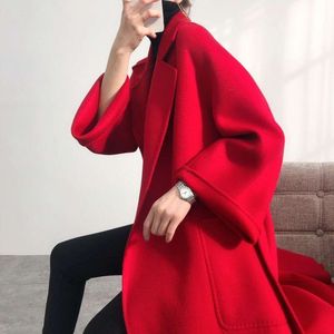 Maxmara même vague d'eau Double face manteau en cachemire rouge mariage rouge haut de gamme manteau polaire ample