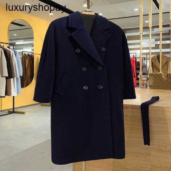 Maxmaras Cashmere Coat Womens Wool Coats 2024 Autumnwinter M Classic 101801 Navy Double Poit
