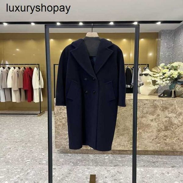 Maxmaras Cashmere Coat Womens Wool Coats 2024 Hiver Nouveau 101801 Marine Double Pinsed for Men and Highend Long Jacket