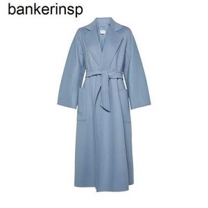 Maxmaras manteau cachemire designer Manuela qualité supérieure bleu ciel laine longue à lacets