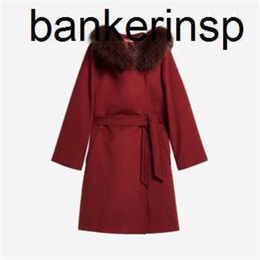 Maxmaras Manteau de luxe à la mode en laine pardessus série Studio laine rouge 34