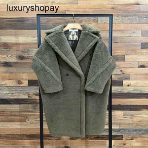 MaxMaras Coat Teddy Bear Dames Cashmere Coats Wol Winter 2024 Nieuwe Star Style Army Green Fur Deeltje Kamel Fleece Mid Len