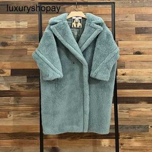MaxMaras Coat Teddy Bear Dames Cashmere Coats Wol Winter 2024 Nieuwe Star Style Grass Green Fur Deeltje Kamel Fleece Mediu