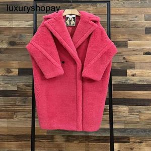 MaxMaras Coat Teddy Bear Dames Cashmere Coats Wol Winter 2024 Nieuwe sterrenstijl Raspberry Red Fur Deeltjes Kamel Fleece Med