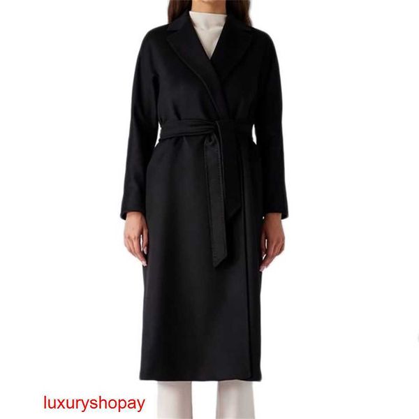 Maxmaras manteau portefeuille femme manteaux en poils de chameau femme noir première coupe laine à lacets manteau moyen 6016023906007 RJUL