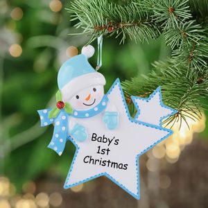 Maxora gepersonaliseerde baby eerste kerst ornamenten Blue Boy Pink Girl -ster als ambachtelijke souvenir voor geboorte babycadeaus249v