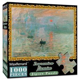 MaxRenard Rompecabezas de 1000 Piezas para Adultos Monet Sunrise Impression Papel ecológico Regalo de Navidad Juguete 240104