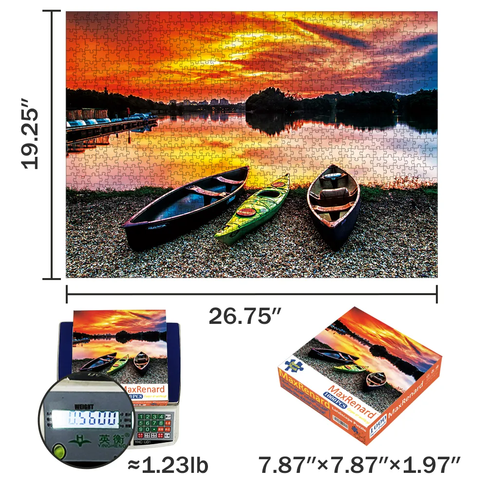 MaxRenard Jigsaw Puzzle 1000 Pieces for Adults Canoe at Wetland Sunset Canoe Lake Environmentally Friendly Paper Christmas Gift