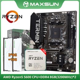 MAXSUN jeu de carte mère de jeu Terminator B550M CPU AMD Ryzen 5 5600 6 cœurs 12 fils PCIE4.0 DDR4 8GB 3200MHz RAM M.2 SATA3