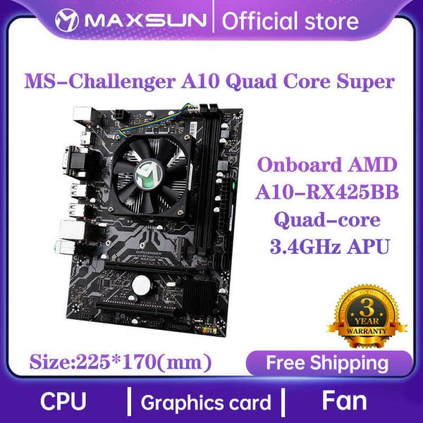 MAXSUN carte mère A10 Quad Core Super intégré AMD CPU RX452BB carte graphique RAM DDR3 SATA3 avec radiateur ensemble bureau complet nouveau