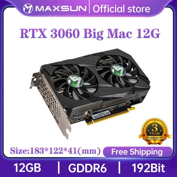 MAXSUN nuevas tarjetas gráficas RTX 3060 Big Mac 12G GDDR6 GPU NVIDIA ordenador PC 192bit DP * 3 PCI Express X16 4,0 tarjeta de vídeo para juegos