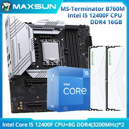 Placa base MAXSUN Terminator B760M con CPU I5 12400F y DDR4 8G 3200MHz * 2 RAM, placa base para juegos, como conjunto, nueva garantía