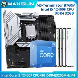 Placa base MAXSUN Terminator B760M con CPU I5 12400F y DDR4 8G 3200MHz * 4 = 32GB RAM, placa base para juegos, como conjunto, nueva garantía