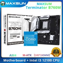MAXSUN Terminator B760M con CPU Intel i3 12100 LGA1700 Kit de placa base Dr.Mos Dual Channel DDR4 Combo de placa base sin refrigerador