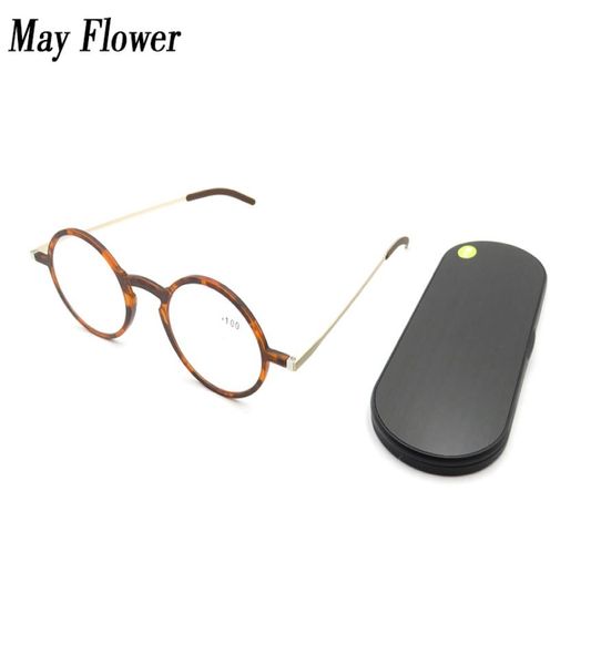 May Flower Gafas de lectura ultrafinas antiazules, montura redonda, gafas para presbicia de bolsillo portátiles con estuche magnético para hombres y mujeres5123935