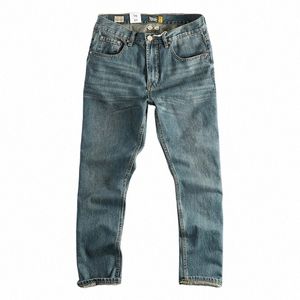 Mai Kaki Vintage Blue Jeans Pli pour hommes W Craft Fit Jambe droite Jeunes Pantalons décontractés de base W4IE #