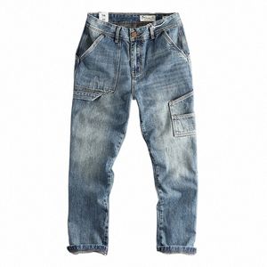 May Khaki vintage doen oude kat baard cargo jeans mannen passen rechte pijpen alle jeugd high street logging broek m5uS #