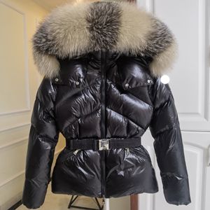 designer femmes doudoune doudoune avec col en fourrure véritable badge brodé manteau à capuche veste d'hiver chaude avec ceinture vêtements de marque pour femmes