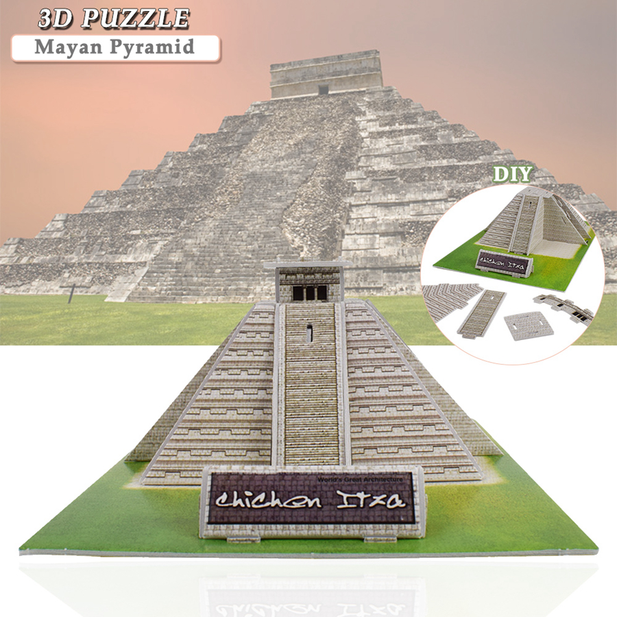 Mayan Pyramid Building 3D Puzzles Toys for Children to DIY Assembly Cardboard Model Educational Toys Desktop Home Decoration