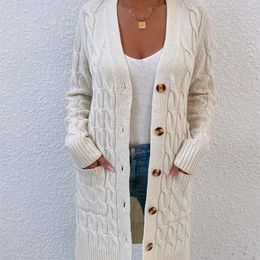 MAYCAUR femmes Cardigan pull automne et hiver Long manteau corde torsadée couleur unie chandails tricotés femmes 220818