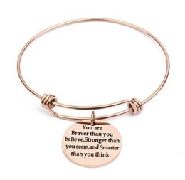 Mayforest New Stainless Steel Round Pendant Bangles Gold Color Engraved Word 25mm Charm Bracelets Bangles Pulseras Mujer24255494609761